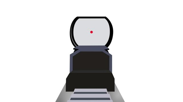 A red dot sight centers perfectly on a white background, emphasizing sharp aiming accuracy and focus in a clear view