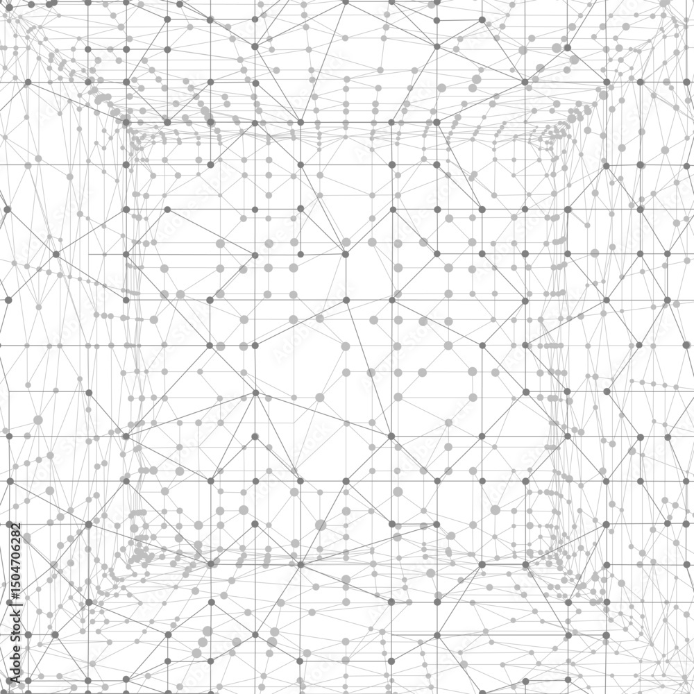 Aufkleber Abstract polygonal perspective space. Dots connected by lines. Abstract wave. Square, cube room. Minimalist mesh.