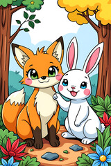 fox and bunny kids book illustration