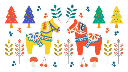 ダーラナホースのベクターイラストセット