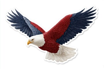 Obraz premium 3D vector design of an American bald eagle with spread wings, in red, white, and blue American flag colors. 
