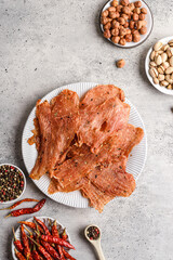 chicken dried chips on a grey background