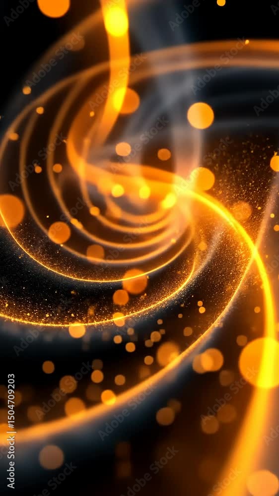 Poster abstract glowing spirals forming dynamic patterns, luminous art. vertical