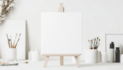 Blank Canvas on Easel in an Artist's Studio