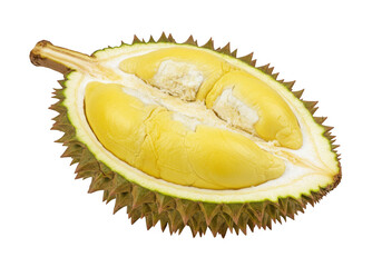 Fototapeta premium Durian fruit cut open isolated on transparent background