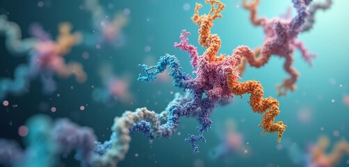 3D illustration of colorful antibodies or immunoglobulin protein structures. Biological agents, viral protection, immune response. Biomedical tech, medical research concept, healthcare.