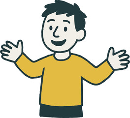 Cheerful White Male in Mustard Sweater Smiling with Open Hands - Flat Character Icon for Chat Apps, Intro Screens, Customer Support Avatars, Neutral Background