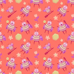 Kids seamless bee pattern for fabrics and packaging and gifts and cards and linens and wrapping paper