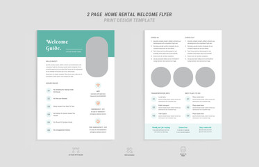 Home rental welcome guide flyer layout template
