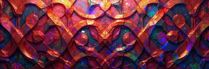 Intersecting circles, embossed textures, metallic sheen, digital, highlight