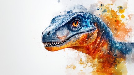 dinosaur with tiny stars around, watercolor, white background