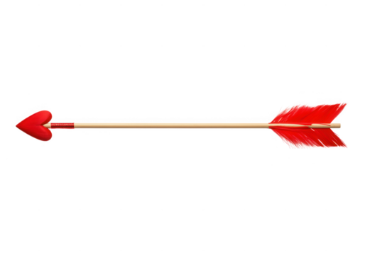 Cupid's arrow with heart shaped tip isolated on transparent background