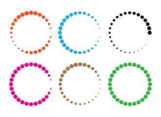Colorful dot circles, vibrant and playful circular designs with a variety of colors and patterns, perfect for decorative borders