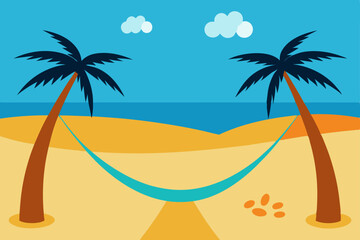 Fototapeta premium Tropical palm trees sway by the sea on a sandy beach, evoking a perfect summer island paradise
