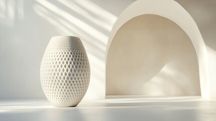 A stunning 3D rendering of a contemporary floor vase with abstract geometric patterns, set against a clean white background