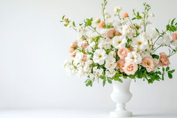 A stunning floral arrangement in a white ceramic vase, perfectly isolated against a clean white background
