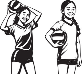 Smiling young volleyball players holding ball