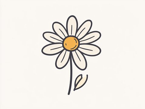 Delicate daisy illustration.  Simple, outlined flower with a single stem and a petal