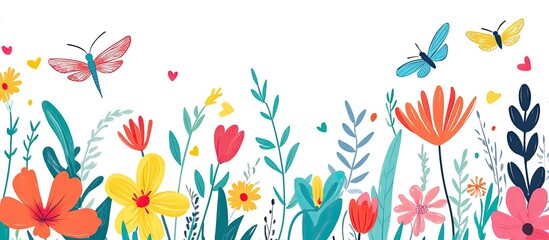 Vibrant Floral Border with Butterflies