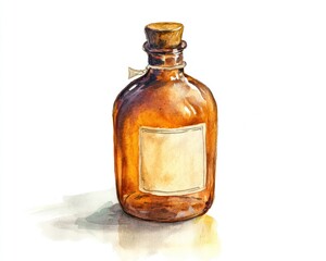 A watercolor illustration of a brown glass bottle, isolated on a white background for a soft, artistic touch