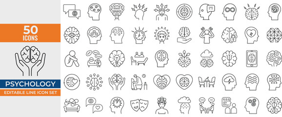 Psychology Icon Pack. Therapy, Psychoanalysis, Mental Health, Depression, Anxiety, Stress, Empathy, & More. Vector Illustrations