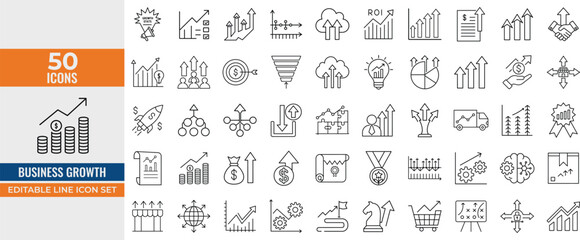 Business Growth 50 Editable Line Icon. Editable stroke vector illustration