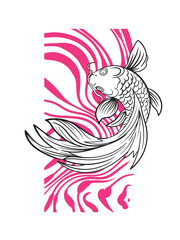 koi fish illustration design for sukajan is mean japan traditional cloth or t-shirt with digital hand drawn Embroidery Men T-shirts Summer Casual Short Sleeve Hip Hop T Shirt Streetwear