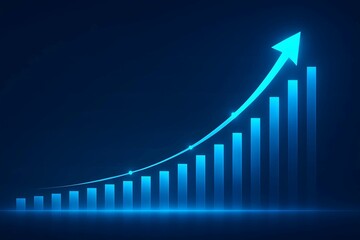Glowing blue investment finance chart dynamic visualization depicting stock market business exchange financial growth curving line and bars