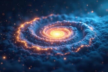 Fototapeta premium Abstract swirling blue and gold light, cosmic texture, stock, glitter