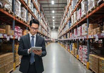 Warehouse Audit Focused Manager Scans Tablet