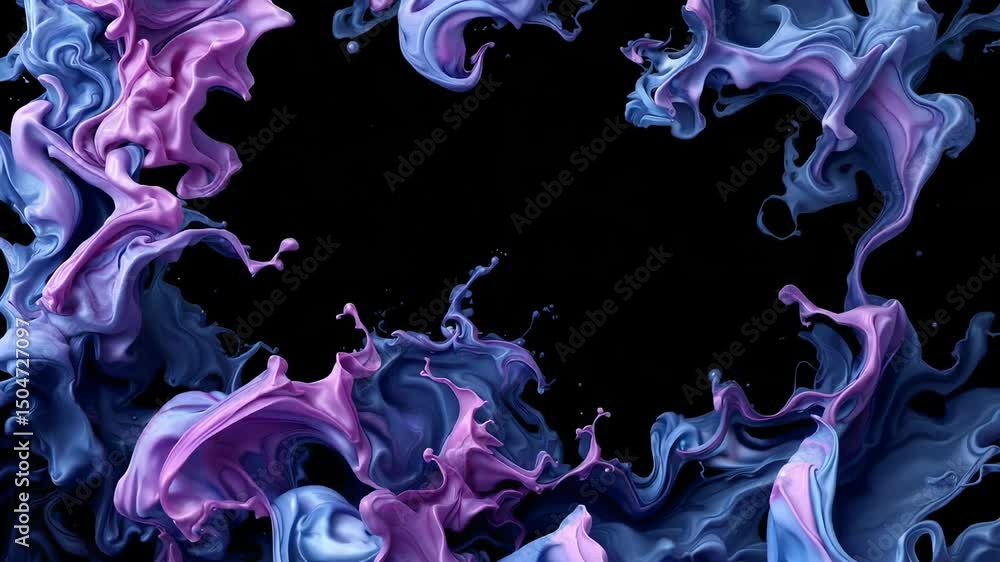 Poster dynamic swirls of colorful ink dancing against a black background creating fluid motion