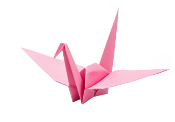 Pink paper crane origami craft art japanese culture tradition on transparent background