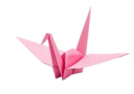 Pink paper crane origami craft art japanese culture tradition on transparent background