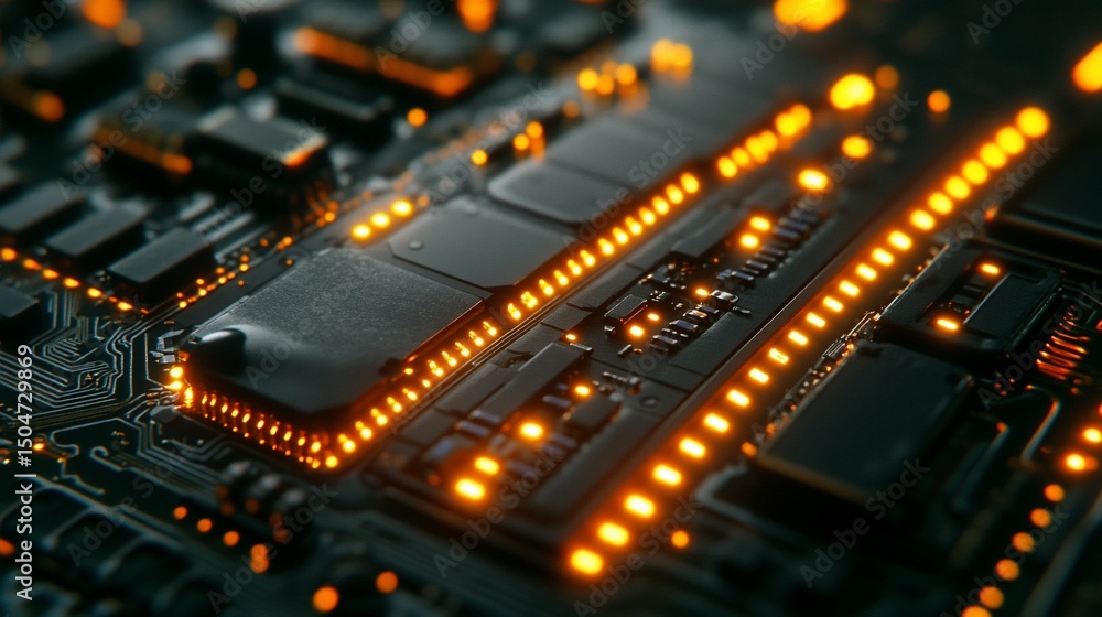 Aufkleber futuristic computer circuit board with glowing lights displays advanced technology