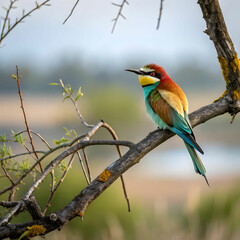 cute bee eater colorful bird sitting on the tree