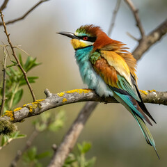 Fototapeta premium cute bee eater colorful bird sitting on the tree