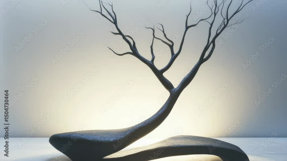 Poster a wooden sculpture of a tree sits atop a table, ready for display or use as decorative piece