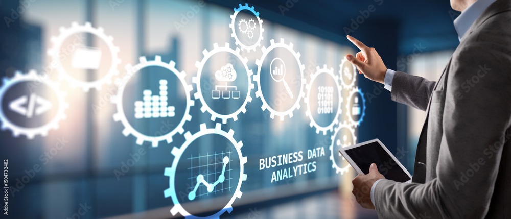 Aufkleber data business analysis and data management system with kpi and metrics. technology finance operation