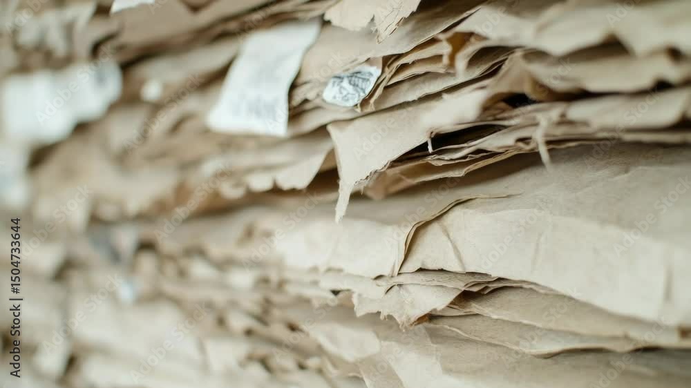 Poster a pile of brown paper sheets stacked on a table
