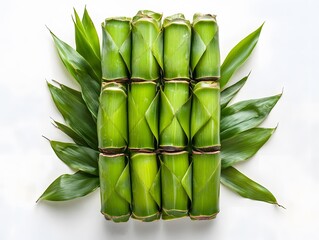 Fresh Green Bamboo Shoots with Leaves, Nature