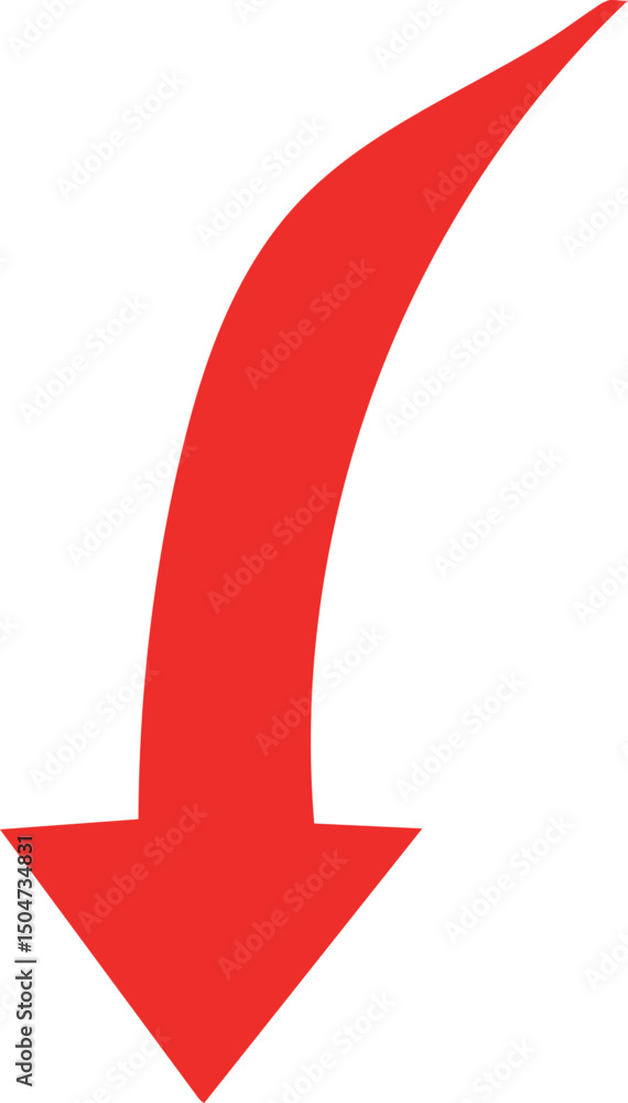 Poster red curved arrow pointing downwards simple design