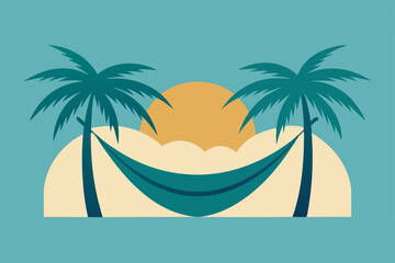 Fototapeta premium Tropical island paradise with palm tree silhouette and sunset over the ocean