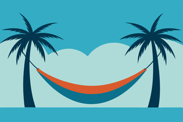 Tropical palm trees grace a summer beach under a sunset sky