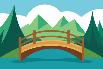 Winter mountain landscape with a wooden bridge in the snow, illustrating the cold beauty of nature under a clear sky