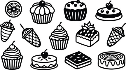 Sweet Treats Delicious Cupcake, Cake, and Dessert Icons