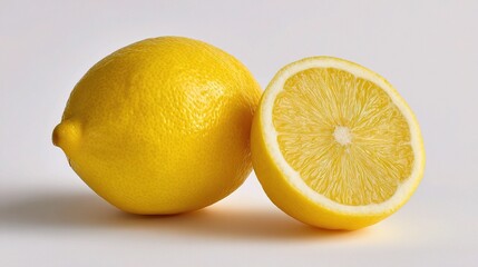 Vibrant Yellow Lemon Cut in Half on Light Background