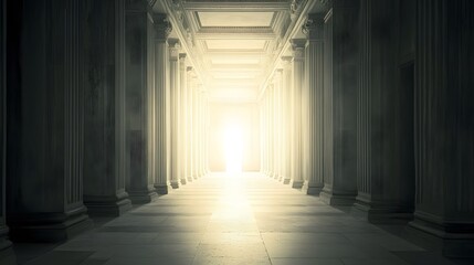 Ancient Columns Hallway Light Path Architecture