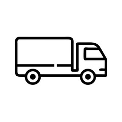 Simple line drawing of a delivery vehicle with a square cargo area and wheels shown clearly online 100