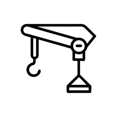 A simple depiction of a mechanical crane with a hook and a counterweight in a minimalist style design