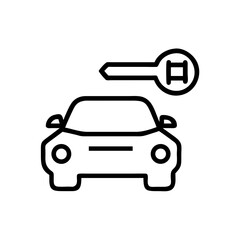 Outline drawing of a vehicle with a key above it showing ownership or rental concept for transport needs